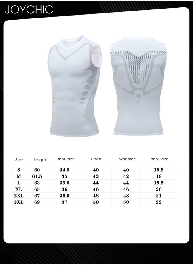 Joychic - Men Sports Vest Quick-drying and Breathable High-elastic Tights Fitness Basketball Running Training Wide Shoulder T-shirt Slimming Body Shaper for All Seasons White - Image 1