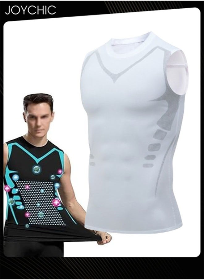 Joychic - Men Sports Vest Quick-drying and Breathable High-elastic Tights Fitness Basketball Running Training Wide Shoulder T-shirt Slimming Body Shaper for All Seasons White - Image 1