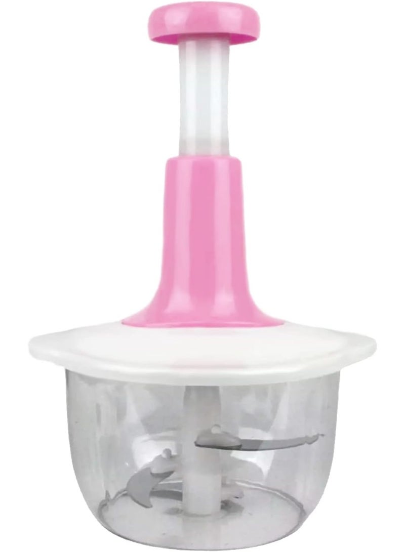 مفرمة يدوية بالضغط – لون وردي – لتقطيع الثوم والبصل والخضار بشفرات ستانلس ستيل، وعاء شفاف وقاعدة مانعة للانزلاق وسهلة التنظيف – 1 قطعة - Image 1