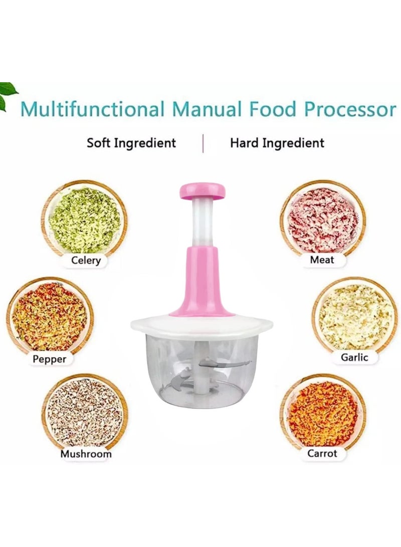 مفرمة يدوية بالضغط – لون وردي – لتقطيع الثوم والبصل والخضار بشفرات ستانلس ستيل، وعاء شفاف وقاعدة مانعة للانزلاق وسهلة التنظيف – 1 قطعة - Image 3