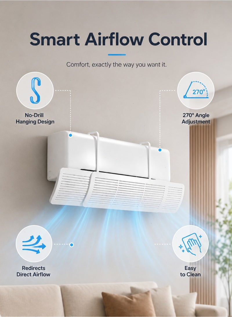 Pomefar Retractable Air Conditioner Deflector, Ac Deflector Wind Shield, Preventing Blowing Directly Split Ac Adjustable Flow Deflector for Home & Office(White) - Image 3