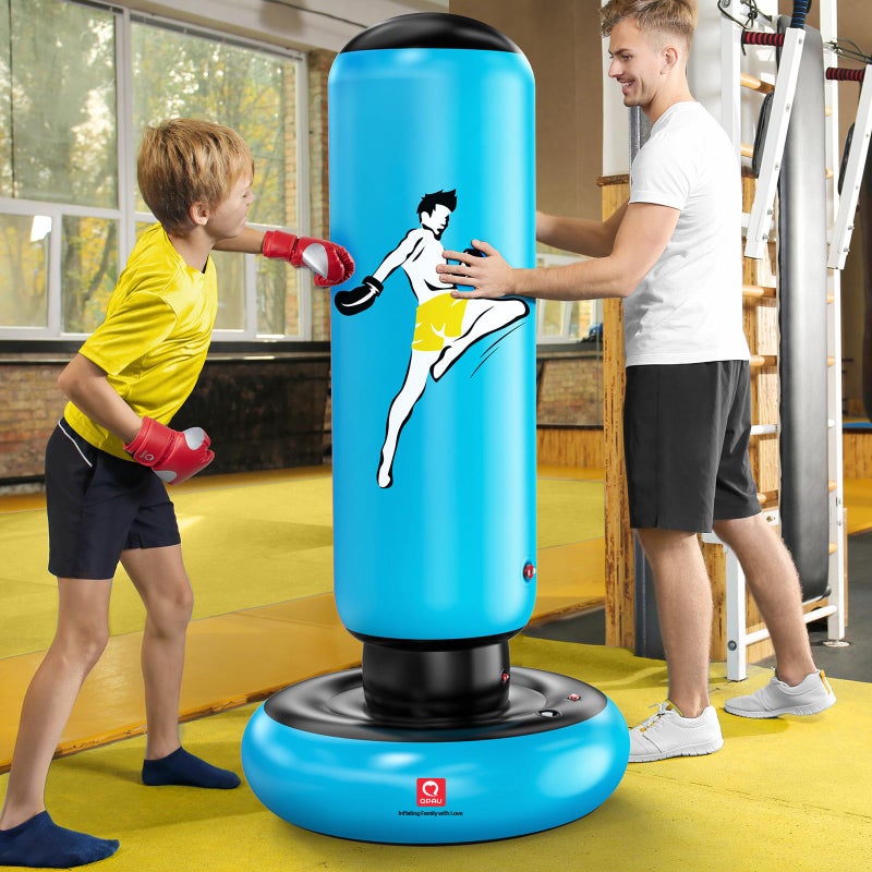 Qpau Kids Punching Bag Toy With Boxing Gloves  66 Inch Larger Stable Kids Inflatable Boxing Bag Set  Gifts For Boys & Girls Age 6-12  For Practicing Karate  Taekwondo  Mma (Blue) - Image 5