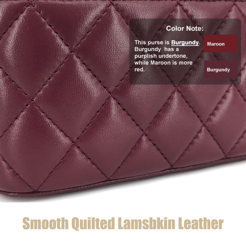 M-ioi-M Genuine Leather Quilted Mini Purse for Women, Soft Lambskin Crossbody Bag with Gold Chain Strap, Small Top-Handle Shoulder Handbag, Designer Evening Vanity Pouch (Burgundy, Detachable Strap) - Image 3