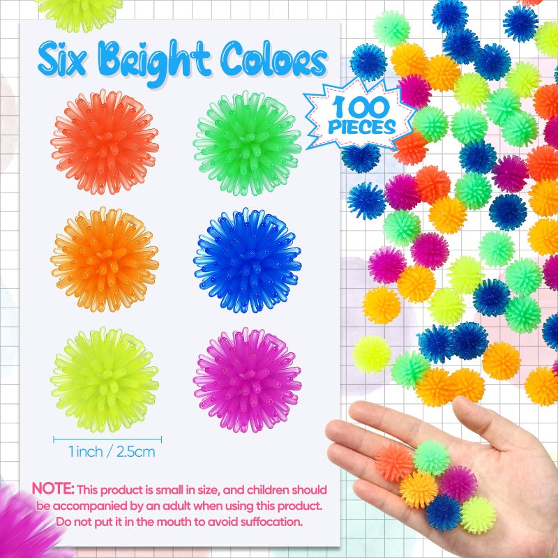 Charniol 100 Pcs Spiky Hedge Balls Multicolor Small Porcupine Ball Mini Stress Relief Calming Fidget Toys Soft Sensory Bright Assorted Colors for Birthday Party Favors Home Office - Image 2