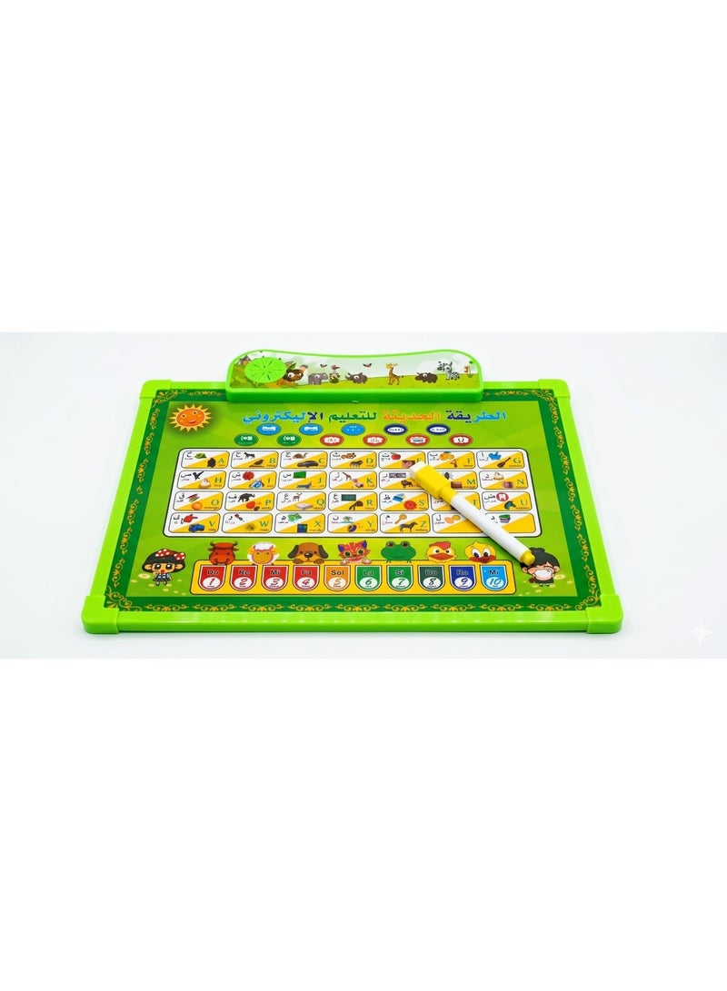 2 in 1 Smart Learning Board for Kids - Learn Letters and Numbers in Arabic and English - Drawing Board, Erasing Pen, Interactive Musical Keys - Image 1