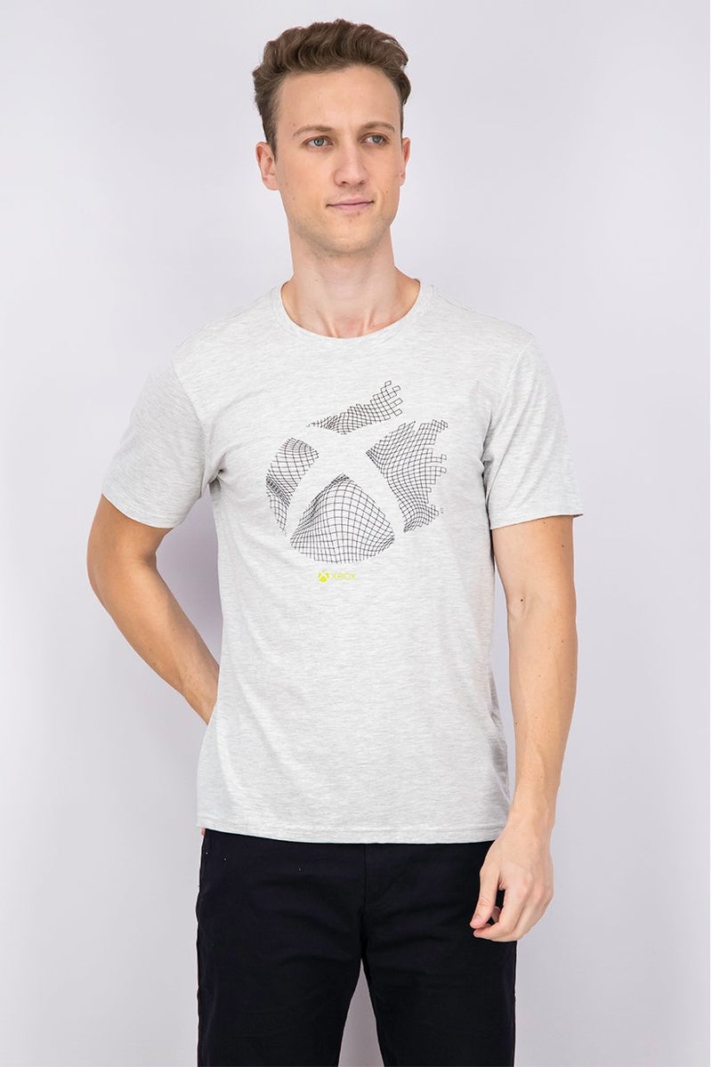 DIFUZED تي شيرت رجالي بأكمام قصيرة وياقة دائرية بطباعة جرافيك، رمادي - Image 1