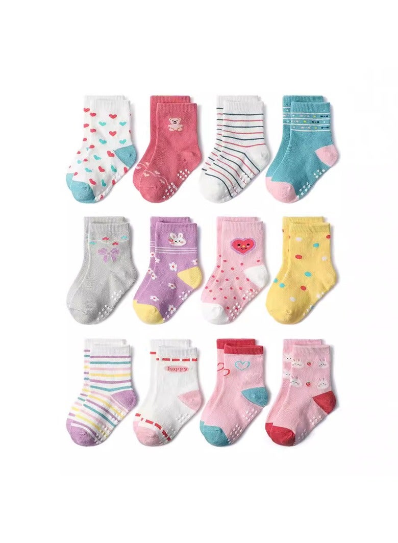 12 Pairs Non Slip Grip Ankle Baby Socks 