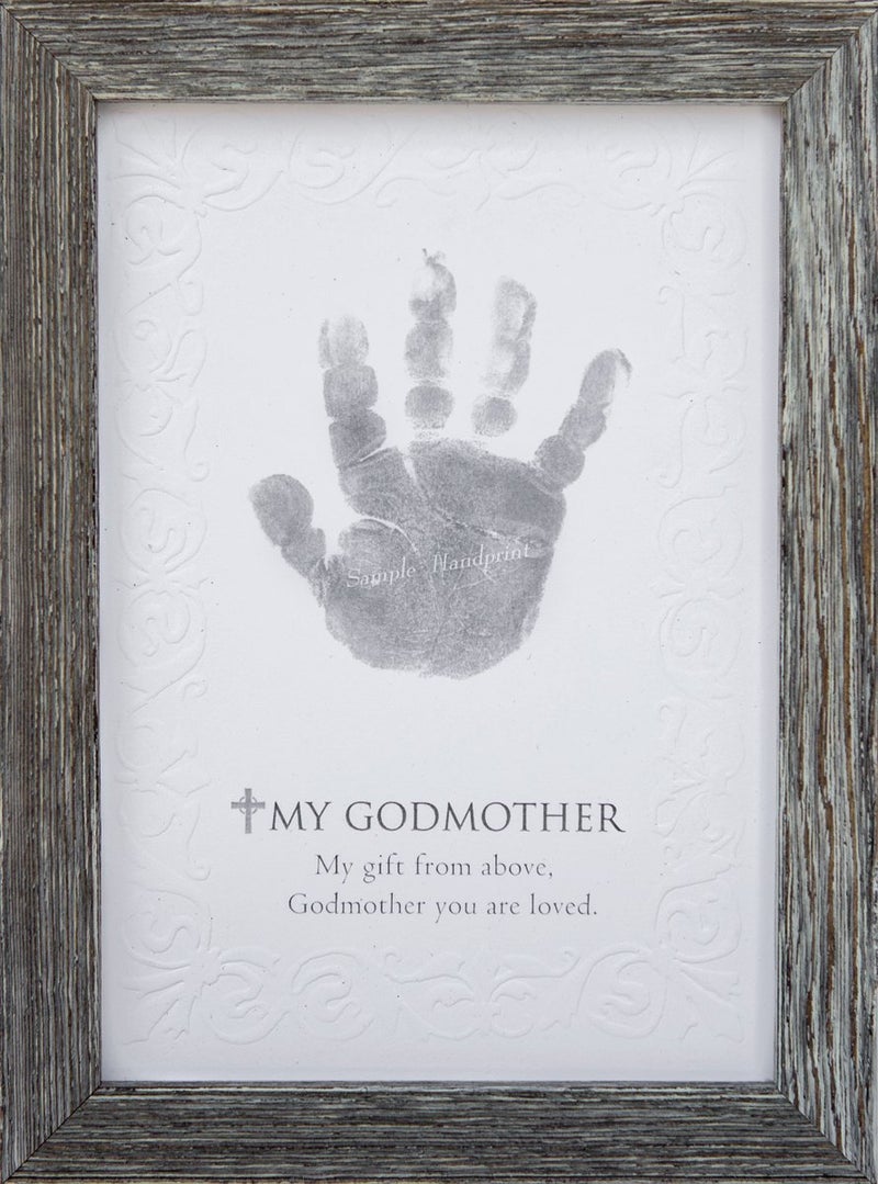 The Grandparent Gift Co. The Grandparent Gift Godmother Godchild Handprint Frame, Grey - Gift for Godmother from Godson or Goddaughter on Baptism, Confirmation - Image 1