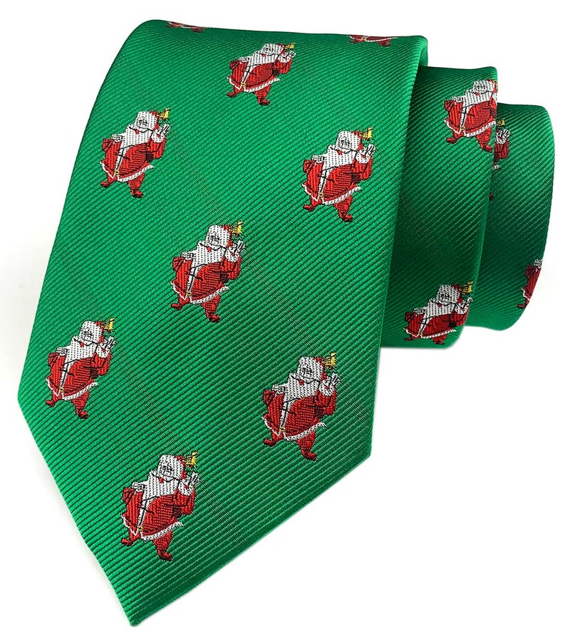 Secdtie Men's Ribbed Green Santa Claus Ties Decorate Microfiber Christmas Theme Neckties - Image 1