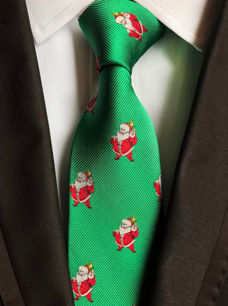 Secdtie Men's Ribbed Green Santa Claus Ties Decorate Microfiber Christmas Theme Neckties - Image 2