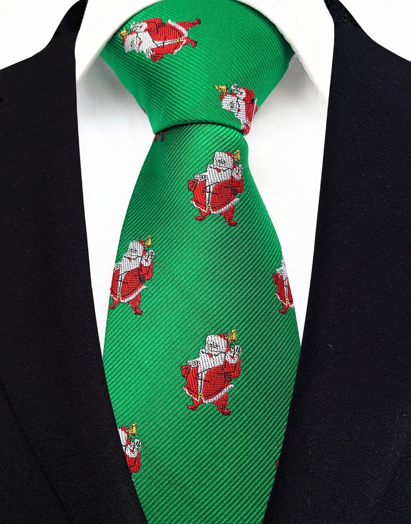 Secdtie Men's Ribbed Green Santa Claus Ties Decorate Microfiber Christmas Theme Neckties - Image 3