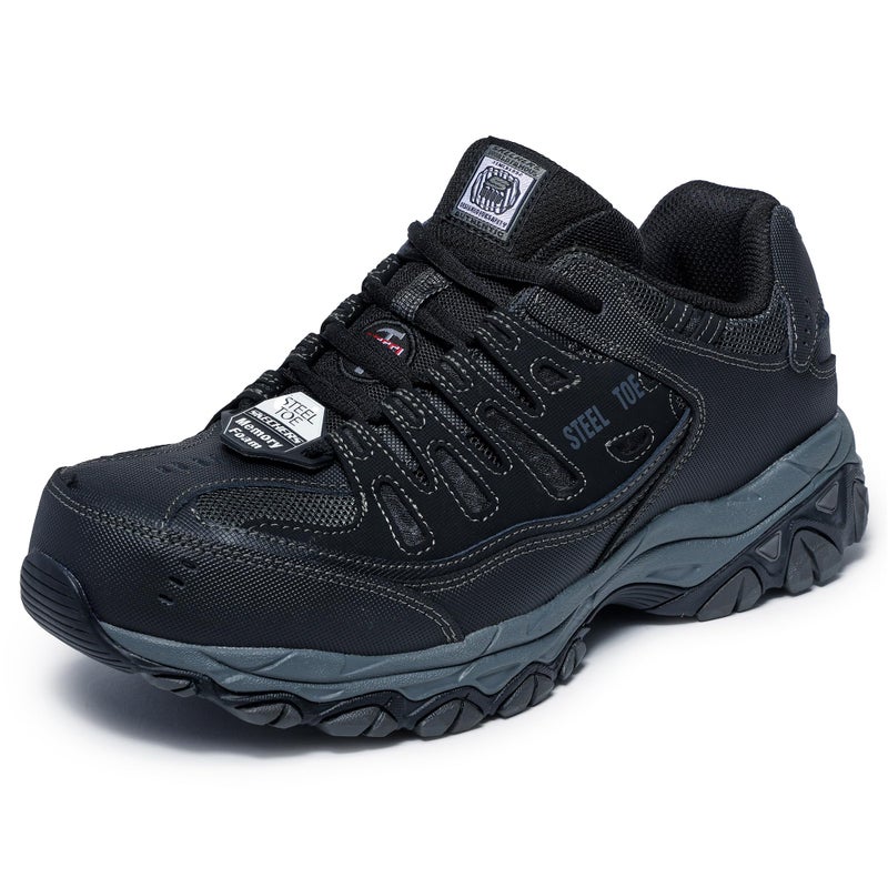 SKECHERS حذاء سكيشرز للرجال كانكتون بقبعة فولاذية – مصنف لمخاطر الكهرباء، مع رغوة الذاكرة، أسود/رمادي، 10 عريض - Image 4