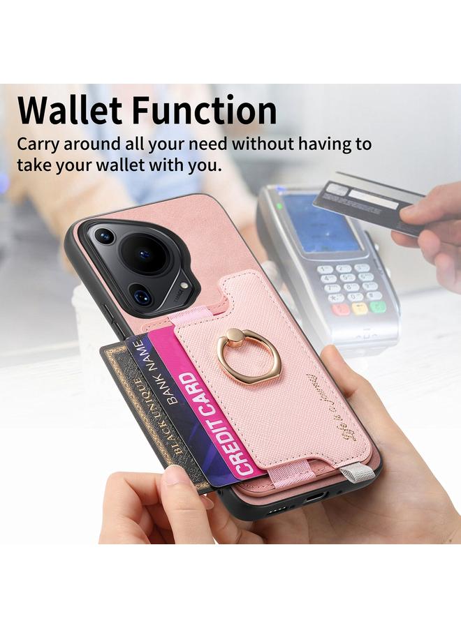 زبون جراب لهاتف Huawei Pura 70 Pro Retro Magsafe Cross من الجلد مع حامل حلقي وحقيبة بطاقات - Image 4