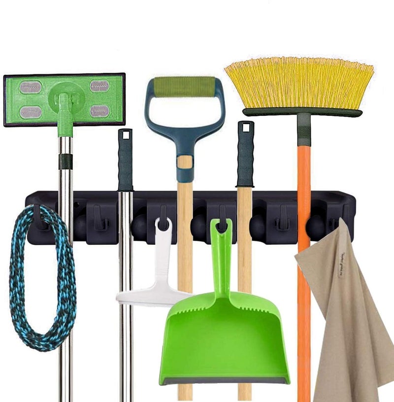 Golden Bird Golden bird Heavy Duty Mop and Broom Holder Wall Mount Tool Organizer Garden Tool Organizer NonSlip Weatherproof For Garage Organizer Rake Home MopUtility Closet 5 Positions with 6 Hooks - Image 4