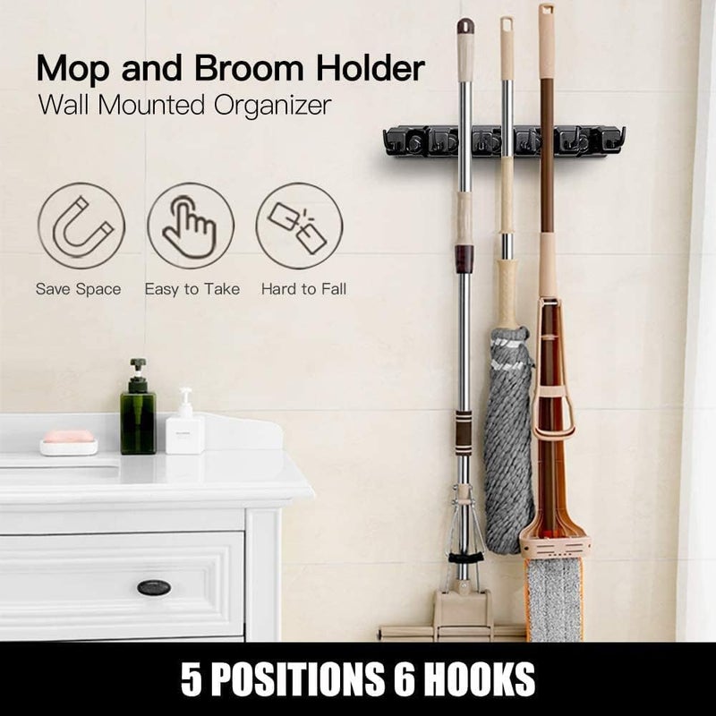 Golden Bird Golden bird Heavy Duty Mop and Broom Holder Wall Mount Tool Organizer Garden Tool Organizer NonSlip Weatherproof For Garage Organizer Rake Home MopUtility Closet 5 Positions with 6 Hooks - Image 5