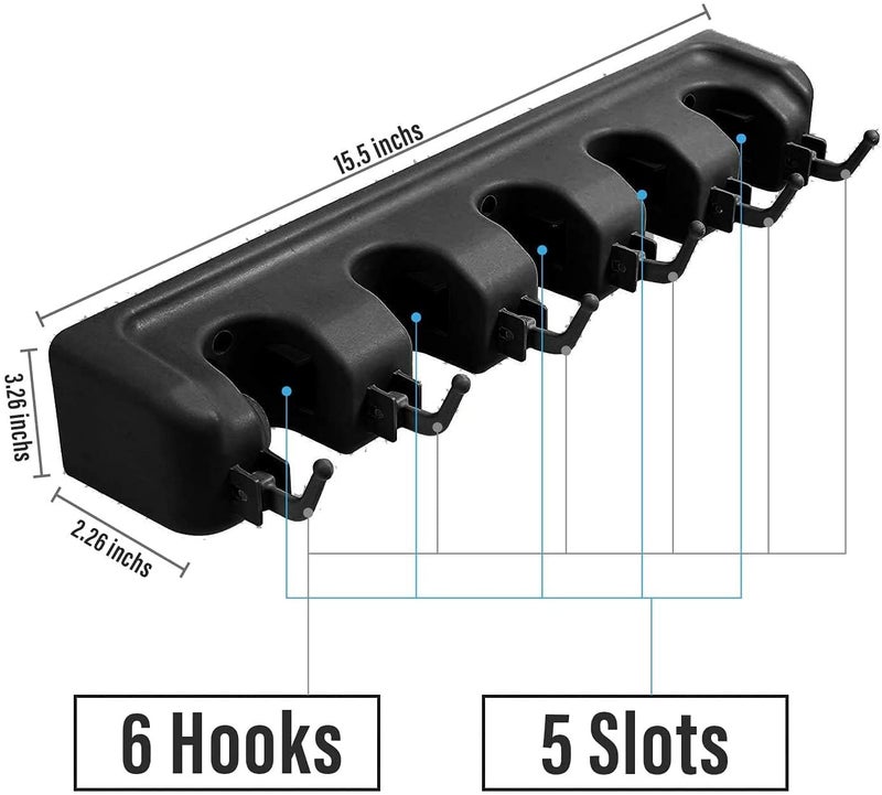 Golden Bird Golden bird Heavy Duty Mop and Broom Holder Wall Mount Tool Organizer Garden Tool Organizer NonSlip Weatherproof For Garage Organizer Rake Home MopUtility Closet 5 Positions with 6 Hooks - Image 3