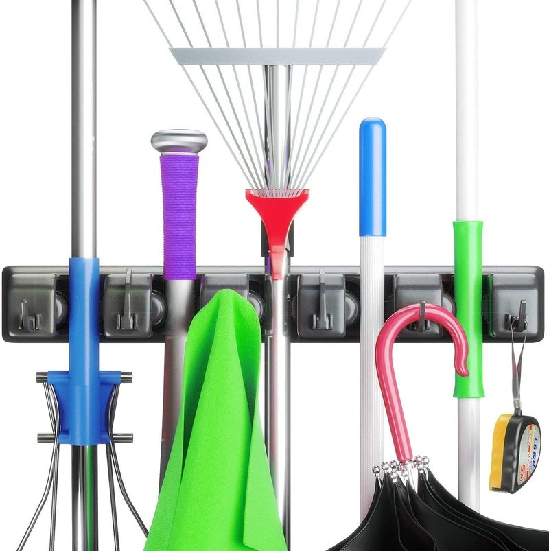 Golden Bird Golden bird Heavy Duty Mop and Broom Holder Wall Mount Tool Organizer Garden Tool Organizer NonSlip Weatherproof For Garage Organizer Rake Home MopUtility Closet 5 Positions with 6 Hooks - Image 2