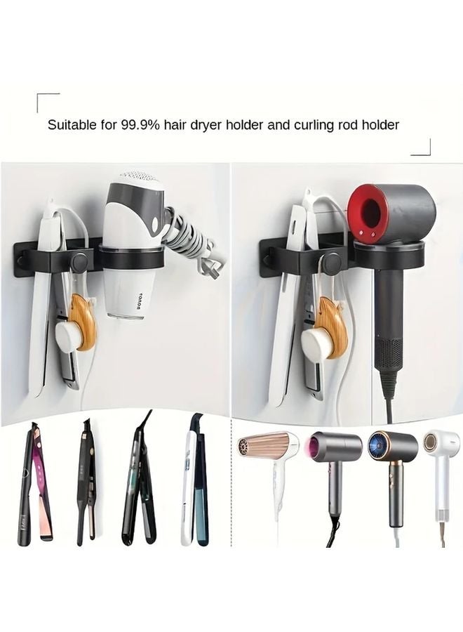 Black Wall Mounted Hair Dryer Holder No Drill Storage Rack For Straightener Curling Iron - Image 2