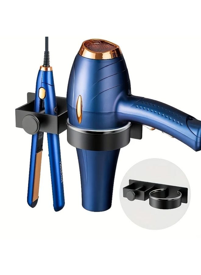 Black Wall Mounted Hair Dryer Holder No Drill Storage Rack For Straightener Curling Iron - Image 4