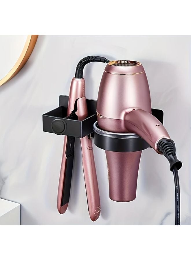 Black Wall Mounted Hair Dryer Holder No Drill Storage Rack For Straightener Curling Iron - Image 1