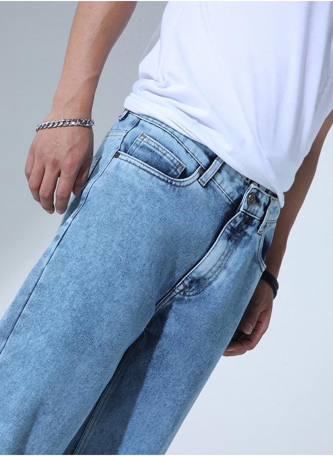 Hubberholme Men's Indigo 100% Cotton Solid Pattern Full Length Straight Fit Jeans  - Image 5