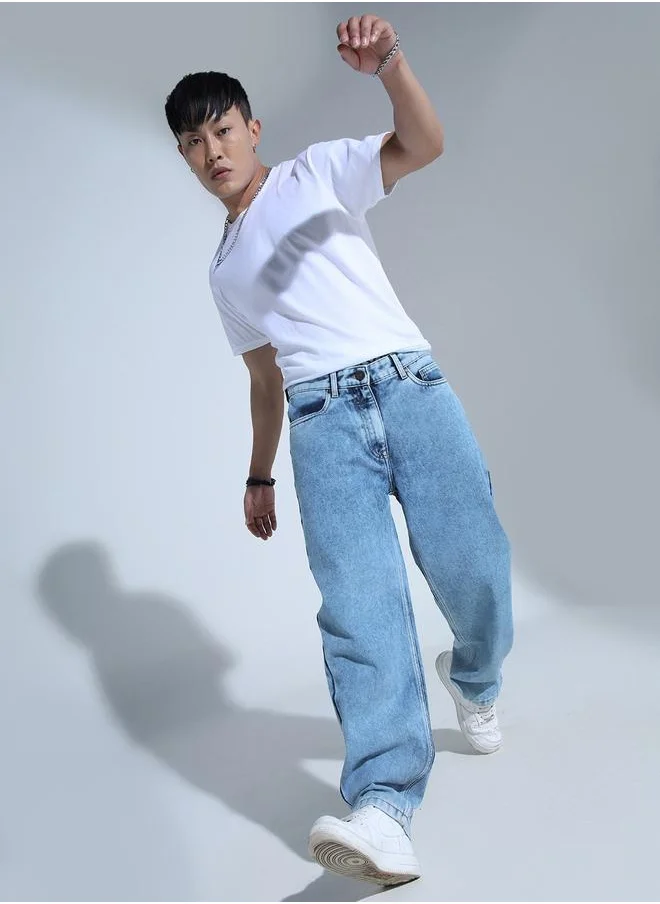 هوبرهولمي Men's Indigo 100% Cotton Solid Pattern Full Length Straight Fit Jeans