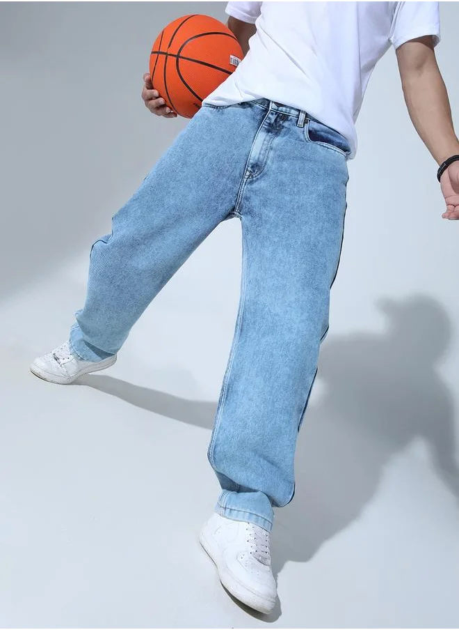 هوبرهولمي Men's Indigo 100% Cotton Solid Pattern Full Length Straight Fit Jeans