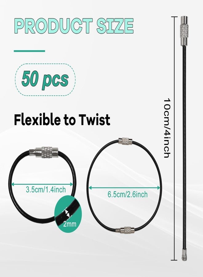 HAPY SHOP 4 Inch Wire Keychain Cable 50 Pieces 2mm Stainless Steel Key Rings Loop Holder for Luggage Tags, Keys and ID Tag Keepers - Image 2