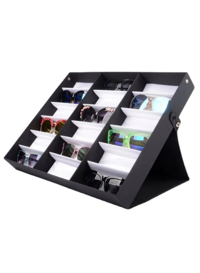 18 Grid Sunglasses Storage Box Organizer Glasses Display Case Stand Holder Eyeglasses Box Sunglasses Case with Foldable Lid for Protective Eyewear Organizer Travel Storage Solution  - Image 3