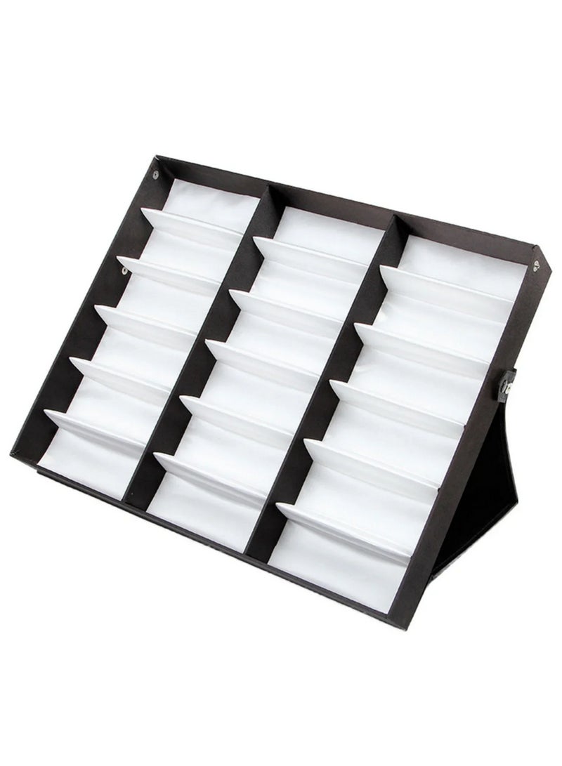 18 Grid Sunglasses Storage Box Organizer Glasses Display Case Stand Holder Eyeglasses Box Sunglasses Case with Foldable Lid for Protective Eyewear Organizer Travel Storage Solution  - Image 1