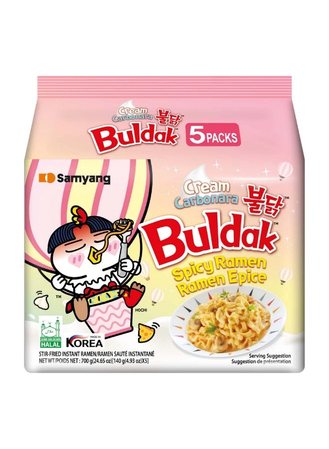 Samyang Buldak Cream Carbonara Hot Chicken Flavor Sti-Fried Instant Ramen 5 x 140 g - Image 1