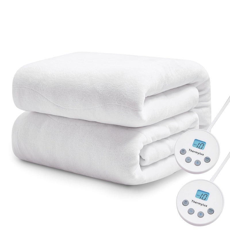 Thermylux Electric Mattress Pad Queen Size Quilted Wave 10 Heat Settings & Dual Control with 12 Hour Auto Off,Deep Pocket Fits up to 18",Coral Fleece Bed Warmer,ETL Certified Machine Washable,60"x80" - Image 1