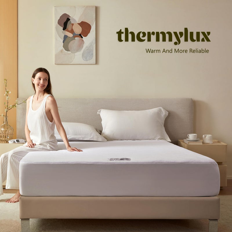 Thermylux Electric Mattress Pad Queen Size Quilted Wave 10 Heat Settings & Dual Control with 12 Hour Auto Off,Deep Pocket Fits up to 18",Coral Fleece Bed Warmer,ETL Certified Machine Washable,60"x80" - Image 2