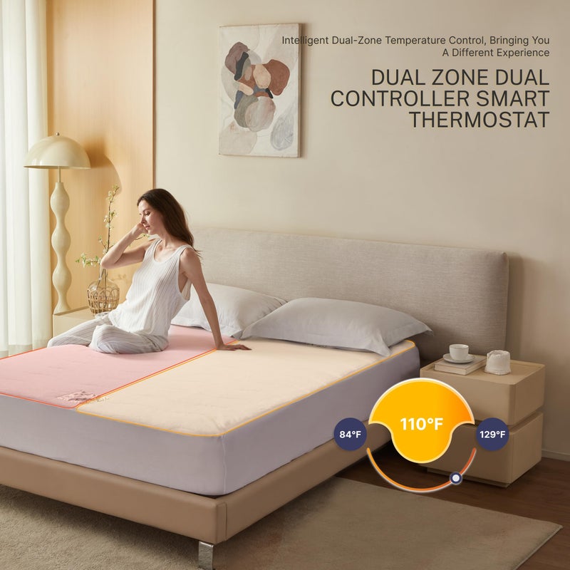 Thermylux Electric Mattress Pad Queen Size Quilted Wave 10 Heat Settings & Dual Control with 12 Hour Auto Off,Deep Pocket Fits up to 18",Coral Fleece Bed Warmer,ETL Certified Machine Washable,60"x80" - Image 3