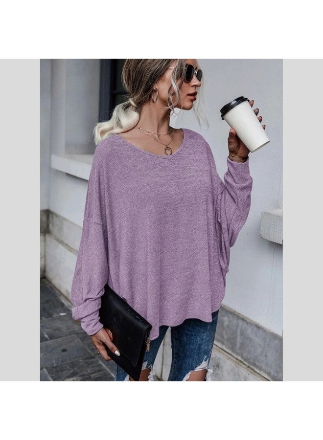 Autumn And Winter  European And American Women's Solid Color Loose Lace-up Shoulder T-shirt