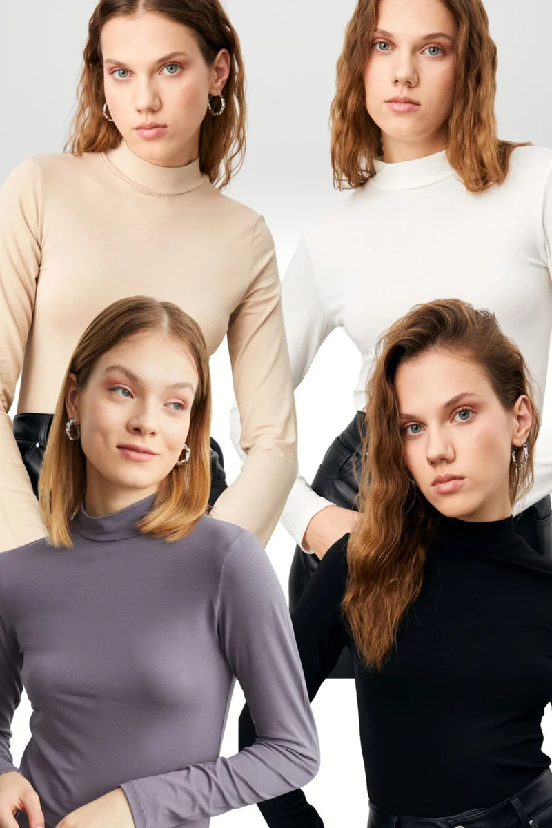 Bipantolon BIPANTOLON Women's 4-Pack Slim Fit Turtleneck Bodysuits