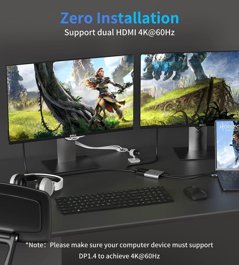 atdaraz USB C to Dual HDMI Adapter, 4 in 1 USB Type C Hub with 2 HDMI/USB3.0 /PD Charging, Dual Screen Display USB-C Docking Station for Windows, MacOS - Image 3