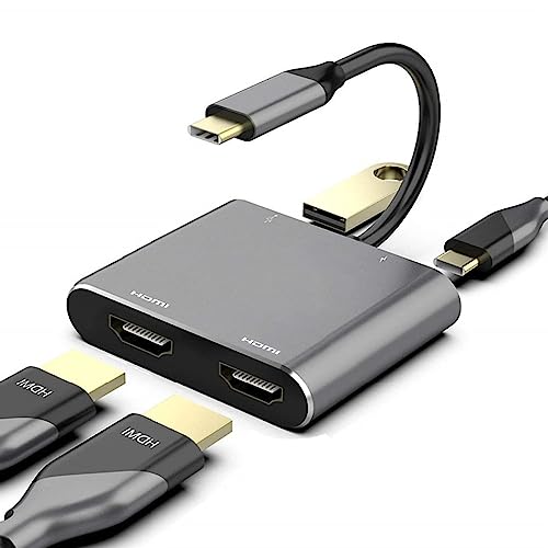 atdaraz USB C to Dual HDMI Adapter, 4 in 1 USB Type C Hub with 2 HDMI/USB3.0 /PD Charging, Dual Screen Display USB-C Docking Station for Windows, MacOS - Image 1