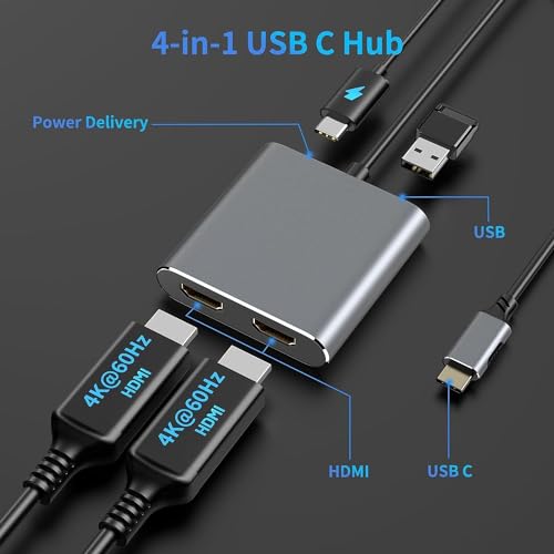 atdaraz USB C to Dual HDMI Adapter, 4 in 1 USB Type C Hub with 2 HDMI/USB3.0 /PD Charging, Dual Screen Display USB-C Docking Station for Windows, MacOS - Image 2