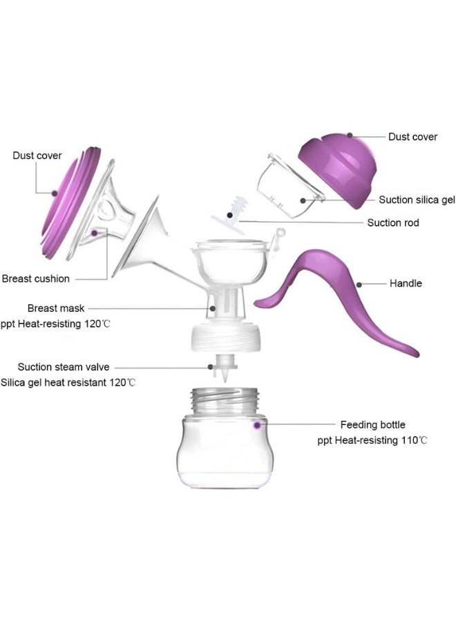 Manual Breast Pump BPA Free – Strong Suction Breastfeeding Pump with Soft Silicone Cushion, Portable Hand Pump for Nursing Mothers, Comfortable Natural Suction, Easy to Carry, Lavender - Image 2