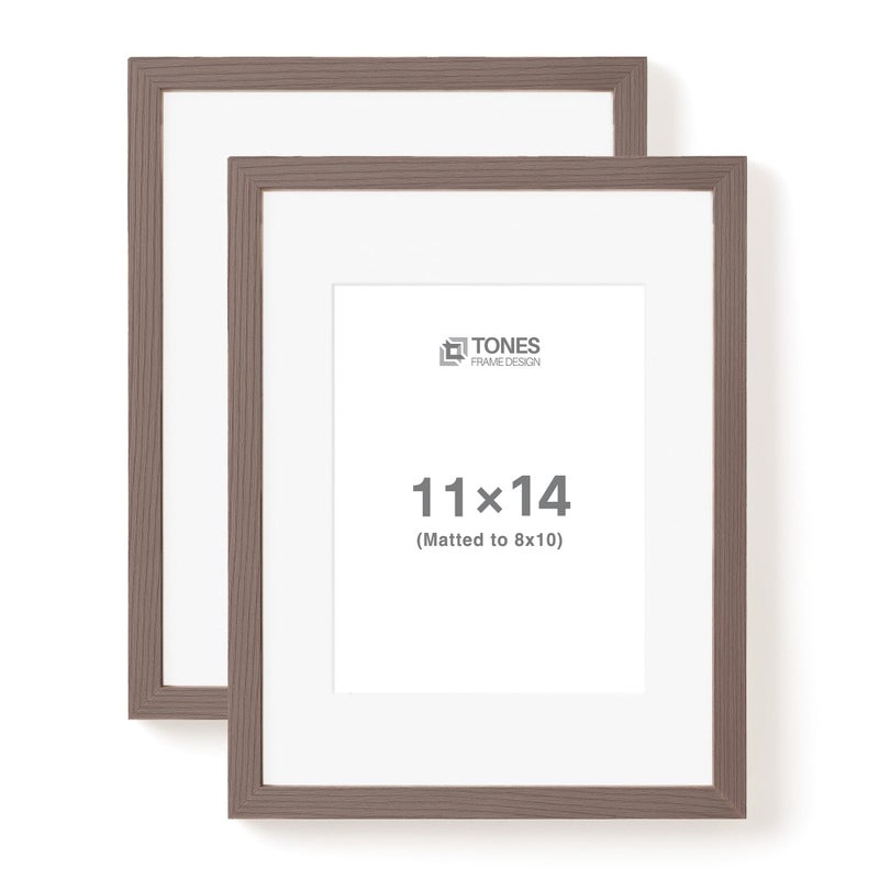 11x14 Picture Frame Matted to 8x10 Solid Wood Veneer 11 x 14 frame Set of 2 with Shatterproof Plexiglass Wall Hanging Modern Brown Poster Frame for Home Office Decor