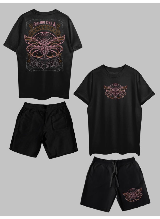 THREADCURRY THREADCURRY Rock Star Printed Co-ord Set for Men - Half Sleeve Oversized T-Shirt and Shorts  - Image 1