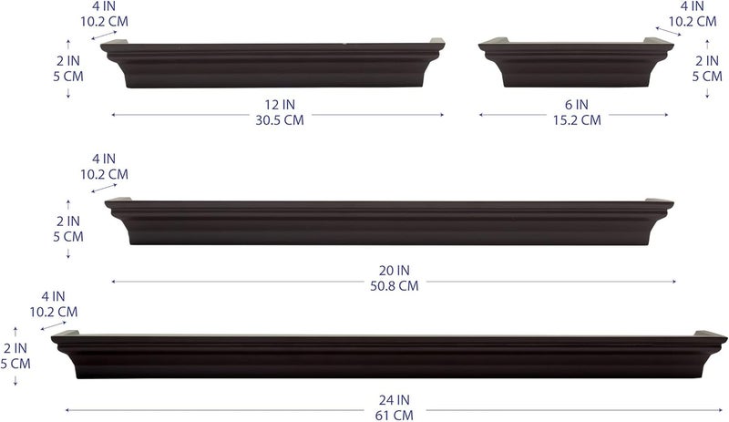 MELANNCO Floating Wall Shelves for Bedroom, Living Room, Bathroom, Kitchen, Nursery, Set of 4, Espresso, 4 Count - Image 2