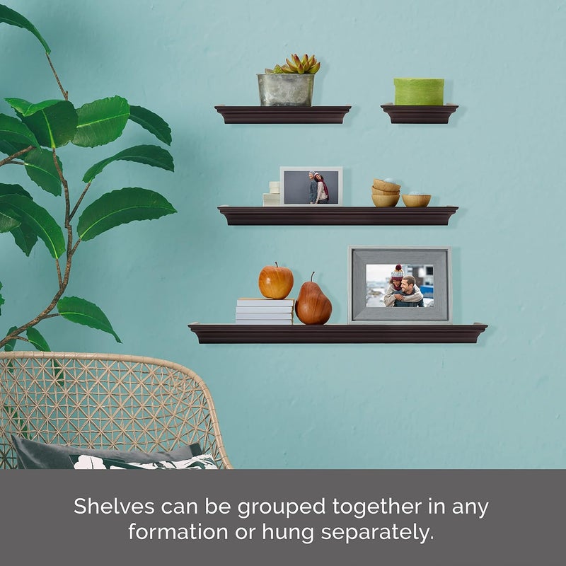 MELANNCO Floating Wall Shelves for Bedroom, Living Room, Bathroom, Kitchen, Nursery, Set of 4, Espresso, 4 Count - Image 4