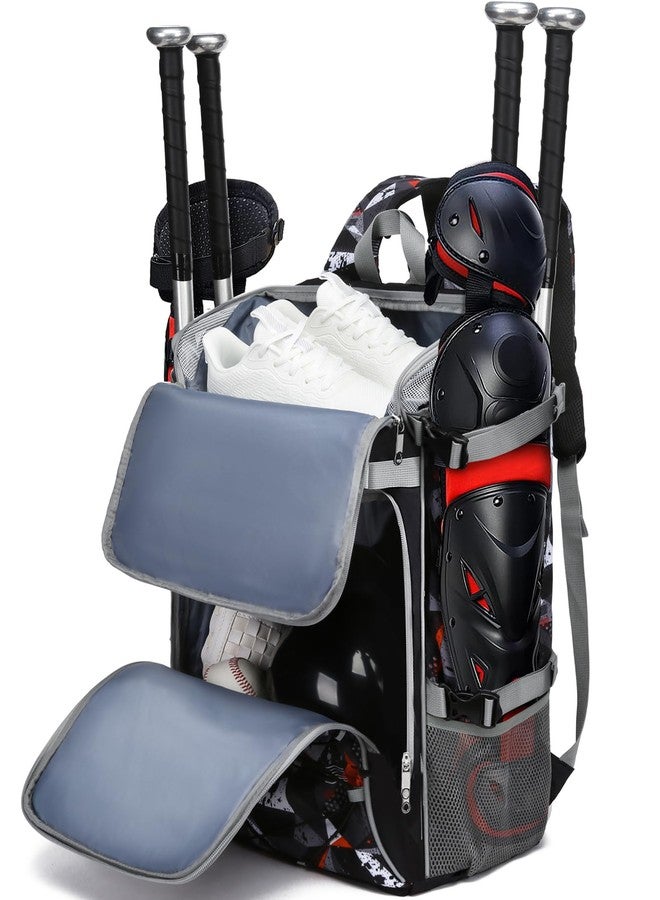 FOKDUVB Baseball Softball Catchers Gear Bag for Helmet Chest Protector Leg Guards Cleats Large Baseball Softball Bat Backpack for Boys Girls Catchers Equipment Bag for Youth Adult Black Red Geometric - Image 1