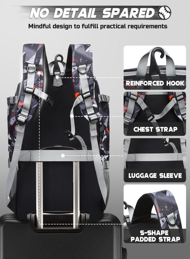 FOKDUVB Baseball Softball Catchers Gear Bag for Helmet Chest Protector Leg Guards Cleats Large Baseball Softball Bat Backpack for Boys Girls Catchers Equipment Bag for Youth Adult Black Red Geometric - Image 5