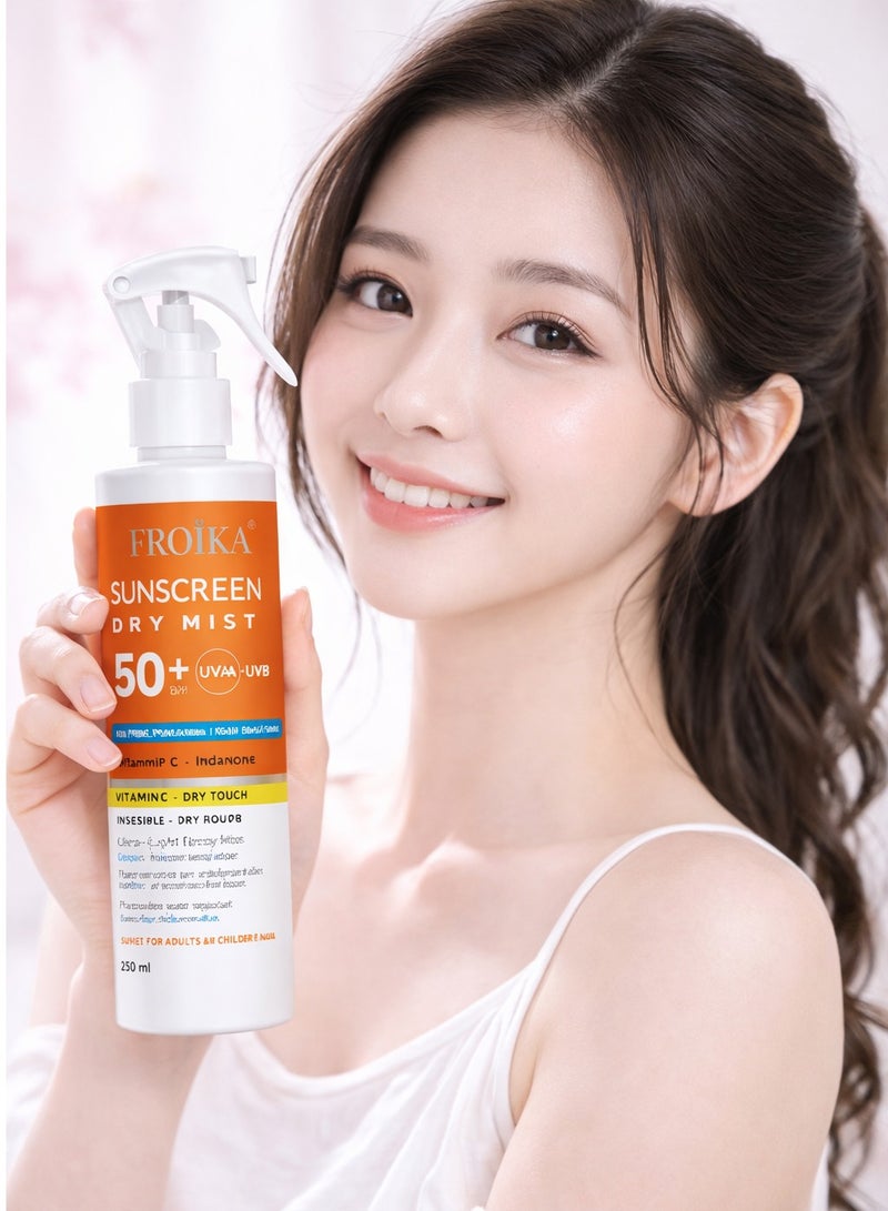 فرويكا بخاخ واقي من الشمس جاف بعامل حماية 50+ للأشعة فوق البنفسجية UVA/UVB - بخاخ جاف غير مرئي، حماية عالية، 250 مل - Image 1