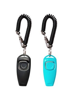 Pet Training Clicker Whistle With Wrist Strap - Dog Training Clickers (Black + Blue)