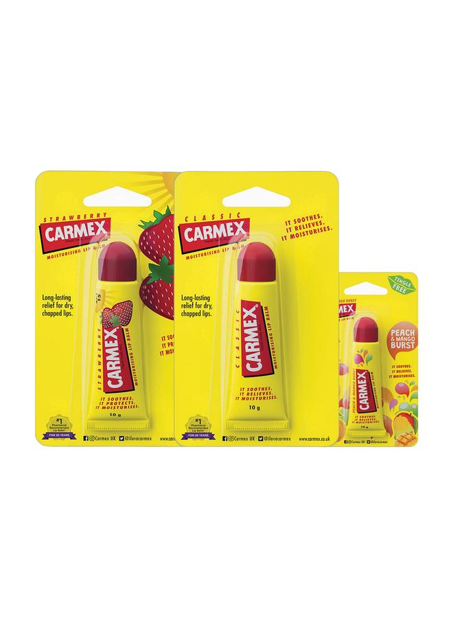 CARMEX Original Lip Balm Tube 10grams & Peach & Mango Lip Balm Tube 10grams & Strawberry Lip Balm Tube 10grams Bundle - Image 1