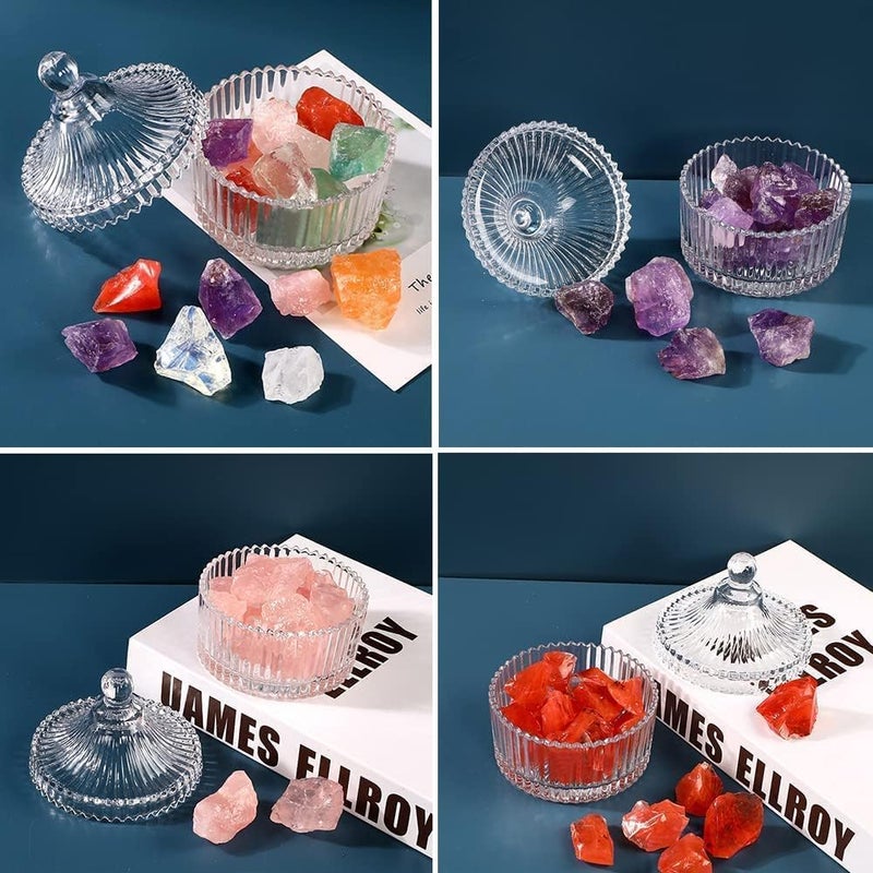Candy Box Candy Dishes with Lids Crystal Weave Candy Box Crystal Glass Covered Sugar Bowl Cookie JarSmallClear Glass Candy Bowl Clear White Pack of 1  - Image 5